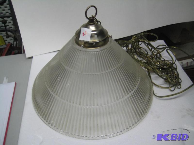 lot 22 image: Used hanging light fluted glass shade brass f...