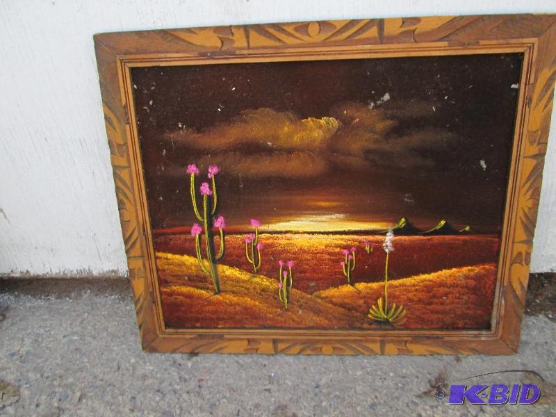 lot 103 image: paint on velvet like material, 23 x 20"...