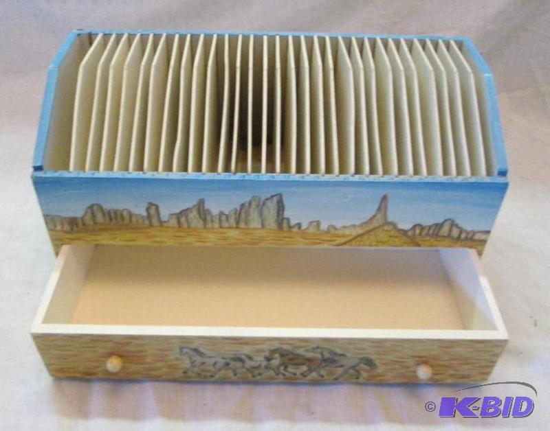 lot 176 image: wooden box with horses painted on the front- ...