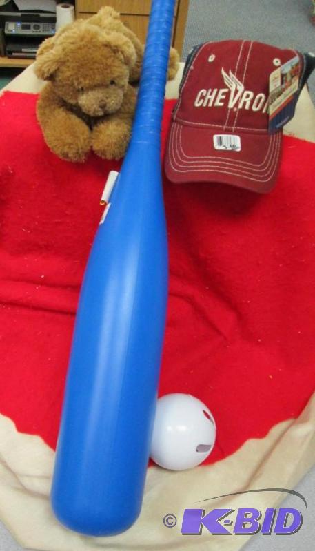 lot 58 image: Big bat and ball, teddy bear and a Chevron ha...