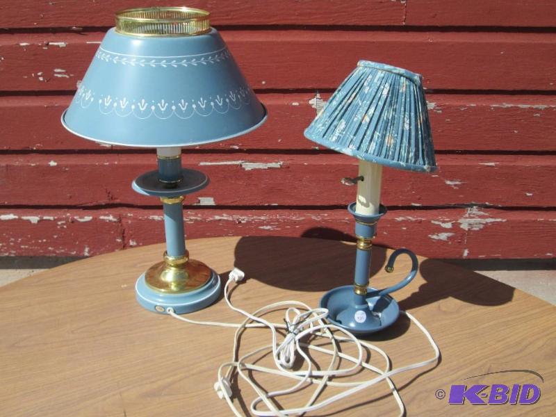 lot 83 image: Lot of 2 blue lamps 20 and 16" tall...