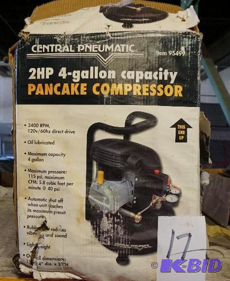 lot 17 image: Central Pneumatic 4 Gallon Pancake Air Compre...