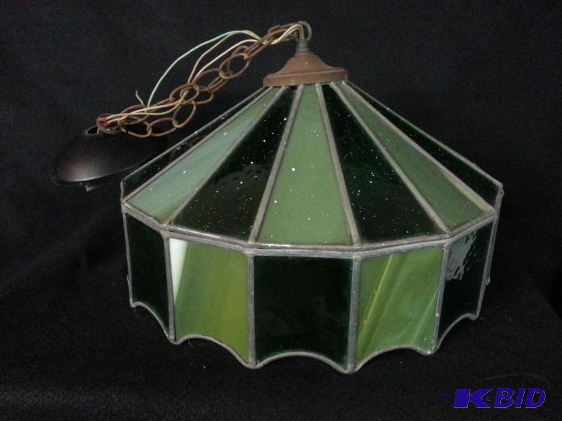 Vintage Green & Slag Stained Glass Chandelier