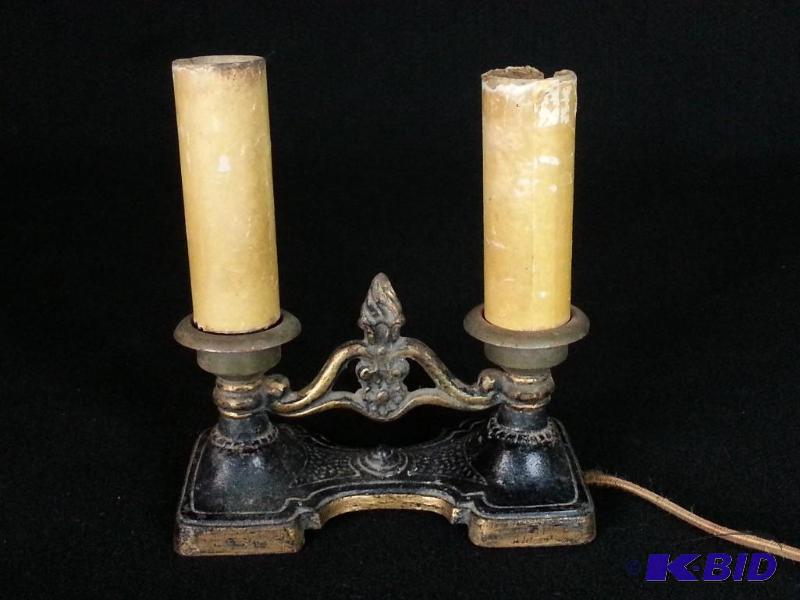 Antique Ornate Cast Iron Double Light Table Lamp