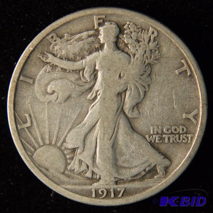 1917 WALKING LIBERTY SILVER HALF DOLLAR FINE