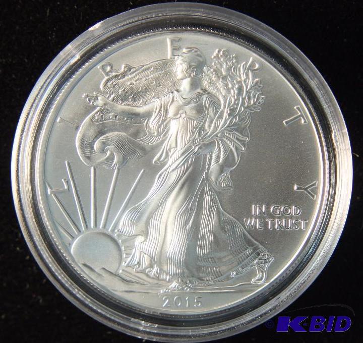2015 US AMERICAN EAGLE 1 TROY Oz. .999 FINE SILVER DOLLAR COIN IN AIRTIGHT CAPSULE