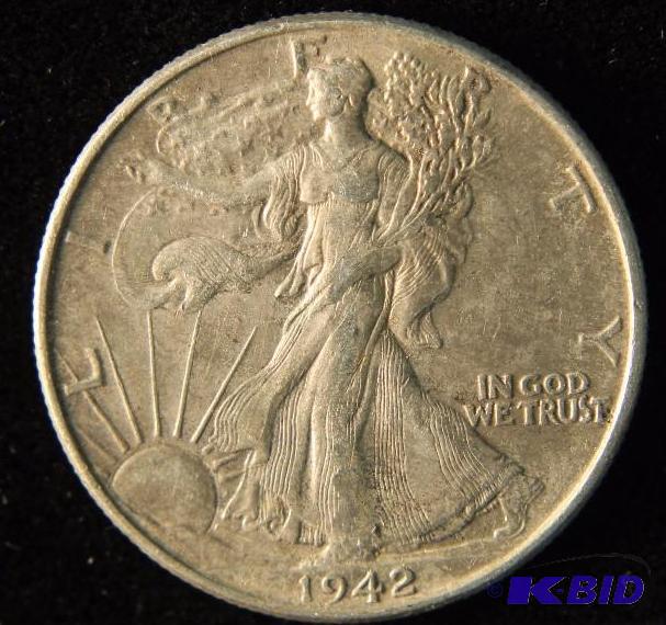 1942 WALKING LIBERTY SILVER HALF DOLLAR VF