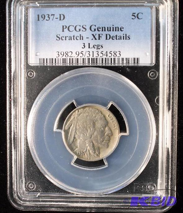 1937 D 3 LEGGED BUFFALO NICKEL PCGS XF DETAILS  KEY DATE 