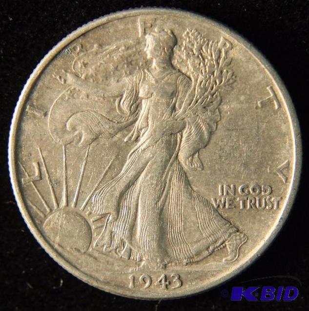 1943 WALKING LIBERTY SILVER HALF DOLLAR VF