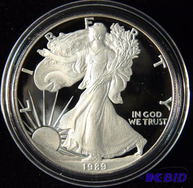1989 S PROOF SILVER EAGLE IN AIRTIGHT HOLDER 1 TROY Oz. .999 PROOF SILVER DOLLAR COIN