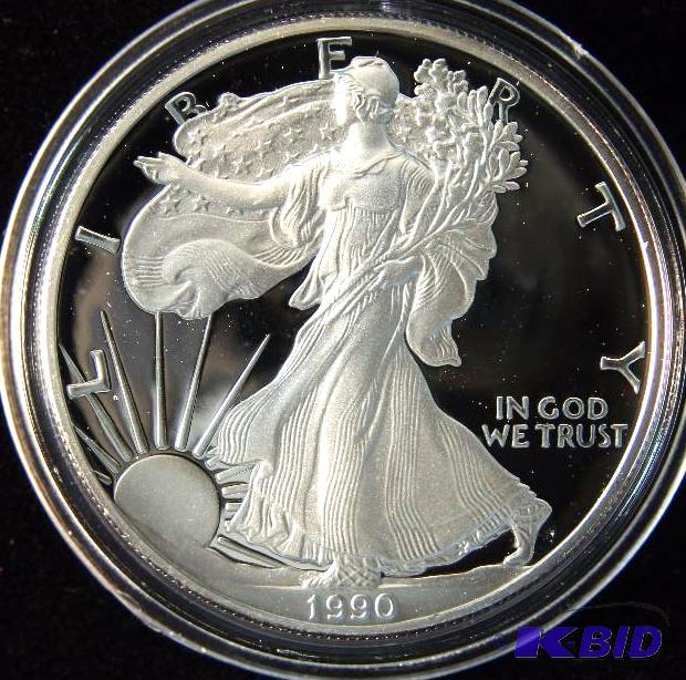 1990 S PROOF SILVER EAGLE IN AIRTIGHT HOLDER 1 TROY Oz. .999 PROOF SILVER DOLLAR COIN