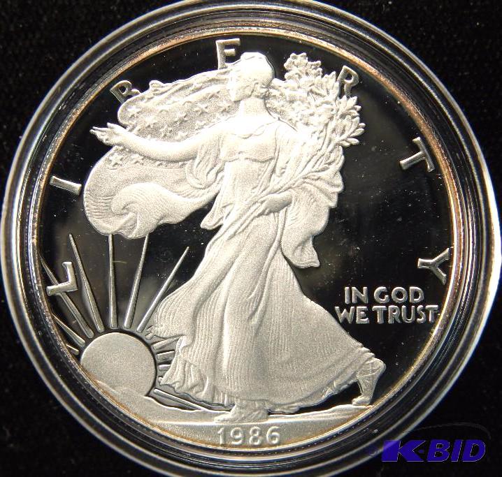 1986 S PROOF SILVER EAGLE IN AIRTIGHT HOLDER 1 TROY Oz. .999 PROOF SILVER DOLLAR COIN 1ST YEAR ISSUE