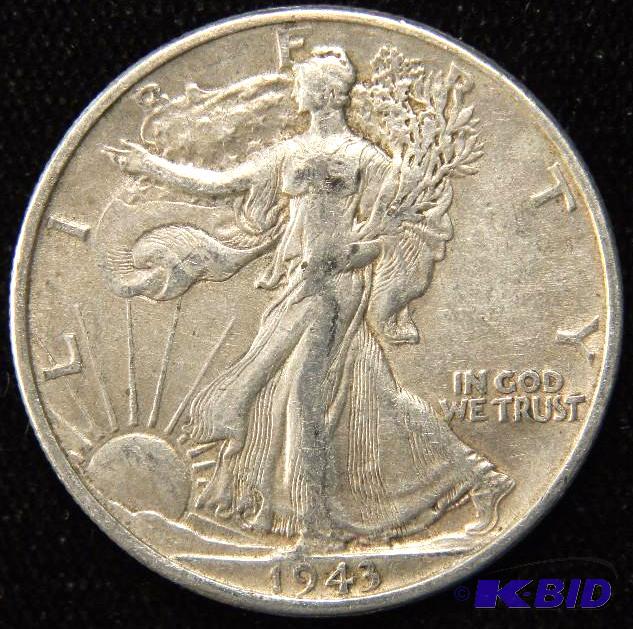 1943 WALKING LIBERTY SILVER HALF DOLLAR VF