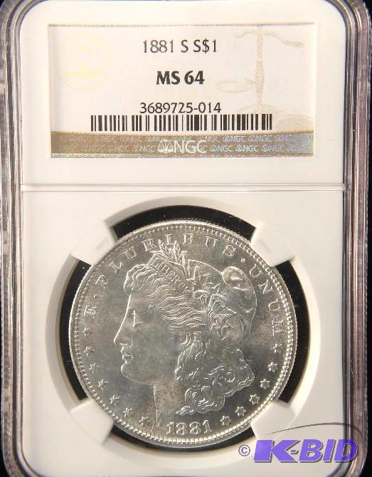 1881 S MORGAN SILVER DOLLAR NGC MS 64