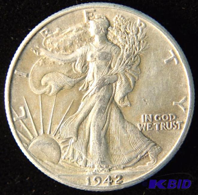 1942 WALKING LIBERTY SILVER HALF DOLLAR VF