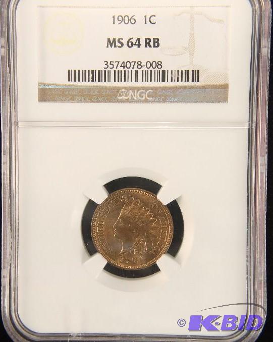 1906 INDIAN HEAD CENT NEAR GEM UNC NGC MS 64 RED BROWN