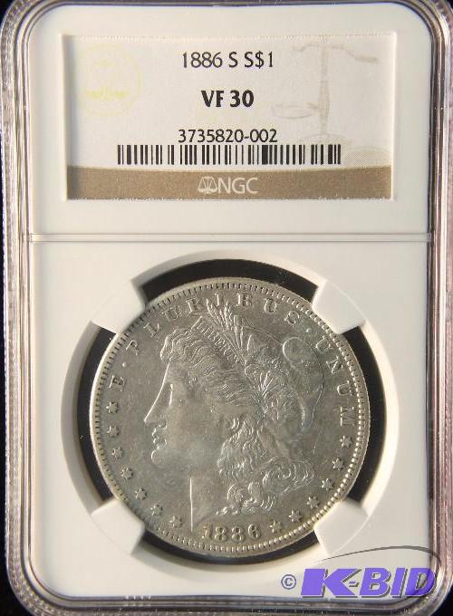 1886 S MORGAN SILVER DOLLAR NGC VF 30 KEY DATE