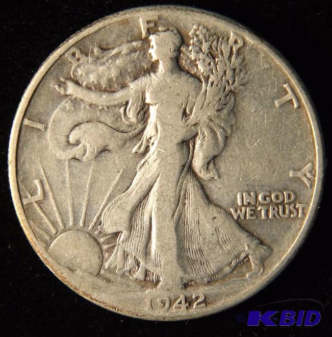 1942 WALKING LIBERTY SILVER HALF DOLLAR FINE