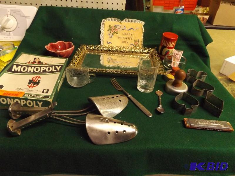 lot 119 image: old cookie cutters, shoe stretchers, old mono...