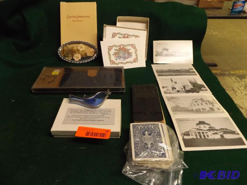 lot 19 image: misc household items, cards, post cards, note...