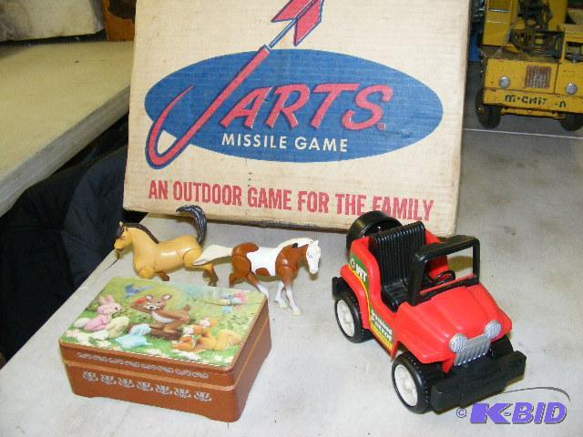 lot 191 image: Jarts Missile Game, toy horses, toy jeep - VE...