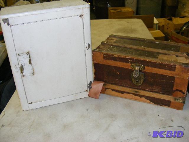 lot 193 image: small old wooden trunk and medicine cabinet...
