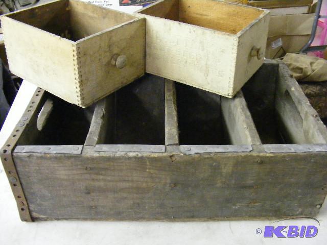 lot 194 image: old wooden shelf crate and two drawers...