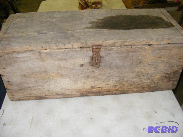 lot 196 image: old wooden tool box...