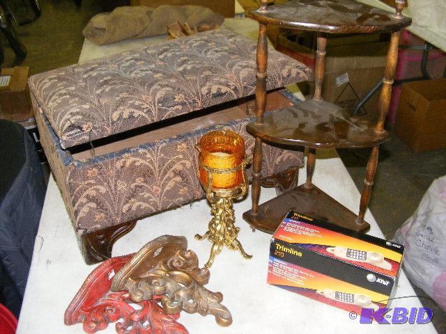 lot 197 image: small corner shelf, foot stool, two small she...
