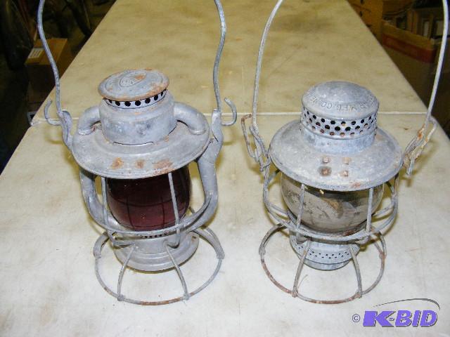 lot 206 image: two older lanterns, the Dietz Vesta has red g...