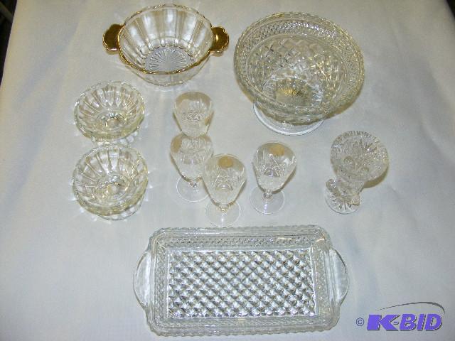 lot 214 image: glass serving dishes, desert cups, small crys...
