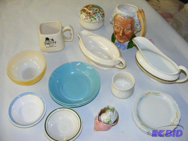 lot 218 image: two gravy boats, bowls, plates, head mug...