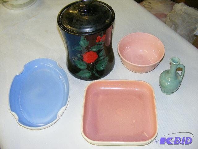 lot 222 image: misc decorative items, canister, plates, bowl...