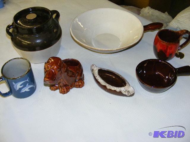 lot 225 image: Bean pot, decorative pottery items...
