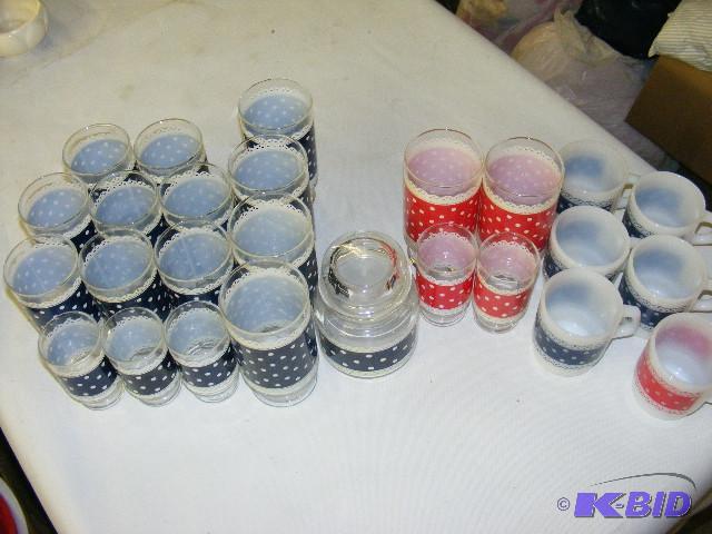 lot 233 image: glasses and coffee cups, red and blue polka d...