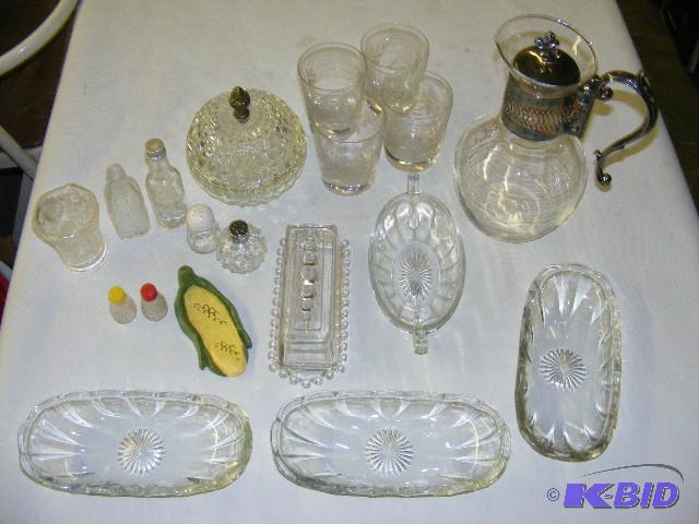 lot 237 image: glass relish dishes, covered butter dish, cov...