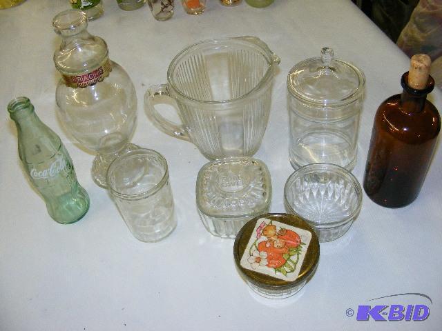 lot 241 image: water pitcher, covered candy dishes, coke bot...
