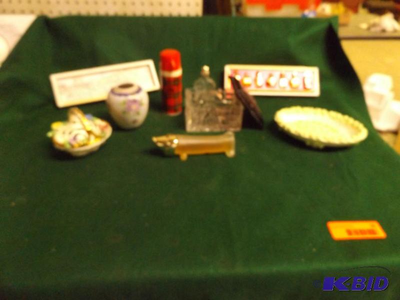 lot 55 image: misc household lot decorative items. Perfumes...