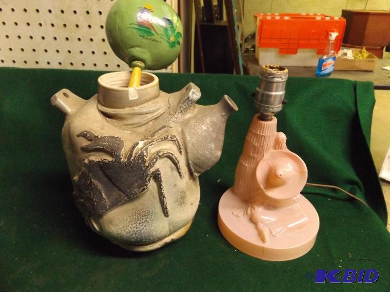 lot 68 image: crab pottery vase  Lamp base...