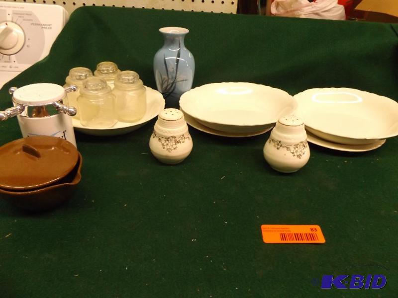 lot 83 image: Salt and Pepper shakers, small glass canister...
