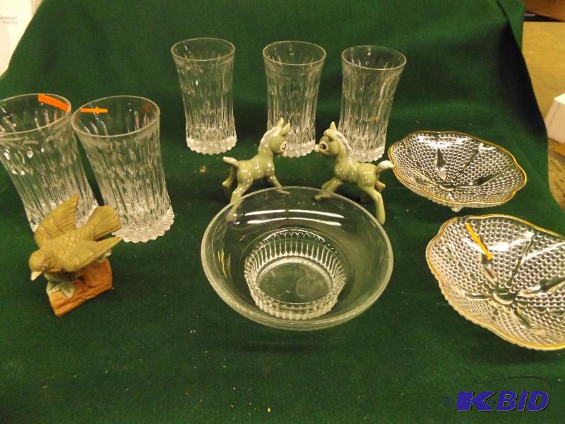 lot 84 image: glass serving dishes and glasses, bird figuri...