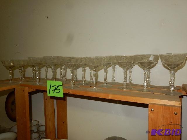 28 Cystal Sherbets with etched floral and leaf designs.