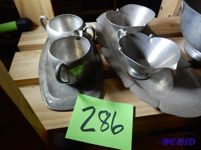 Pewter Creamers, Sugar, Serving Tray