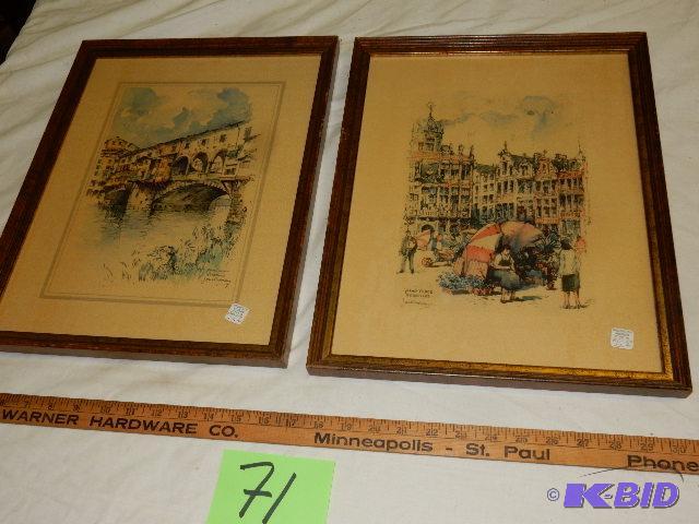 2 European Prints, Water Colors