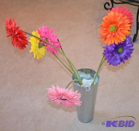 lot 149 image: Metal 15" tall vase with large colored d...