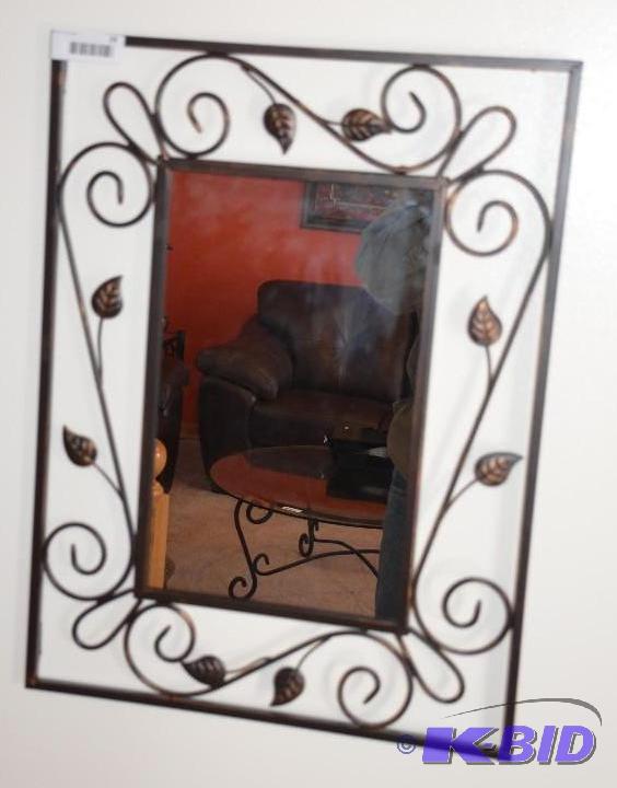 lot 24 image: Decorative Metal framed mirror, 24x18 Rm LR...