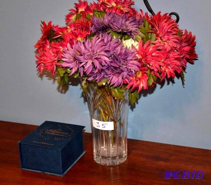 lot 35 image: Cut glass vase with artificial flowers, glass...
