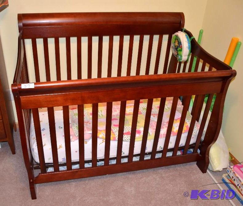 lot 37 image: Beautiful wood crib - Crib, 54x34" Bring...