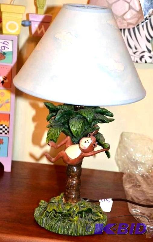 lot 45 image: Childrens Monkey Palm Tree table lamp, 15 ta...