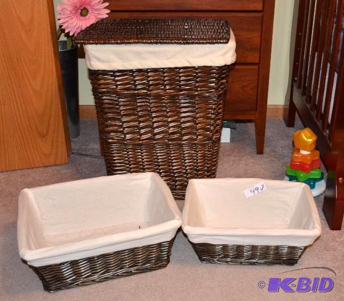 lot 49 image: Two small wicker baskets, lined, One wicker h...